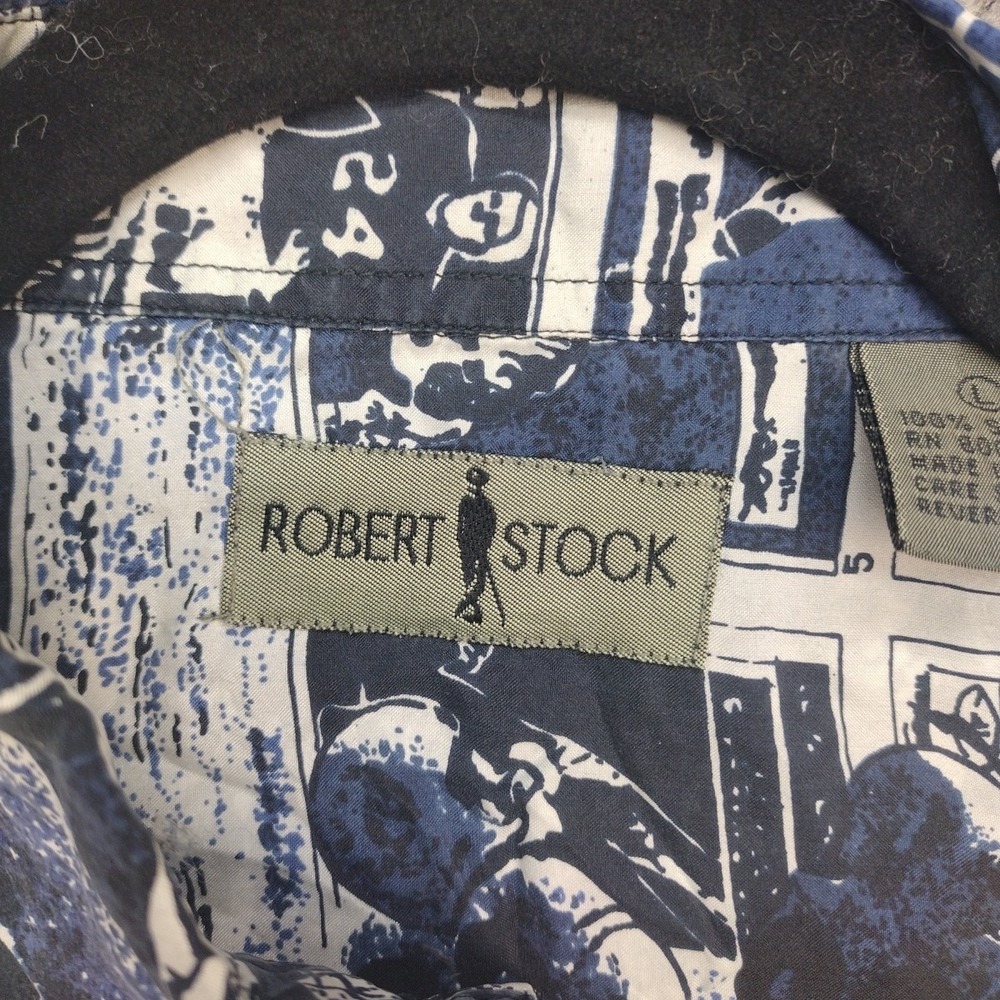 ROBERT STOCK SILK FOOTBALL PLAYER BUTTON UP Blue White All Over Print Men's LG - Picture 6 of 14